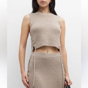 Altuzarra Amani Cropped Lace Up Merino Wool Blend Tank Mushroom Size XL